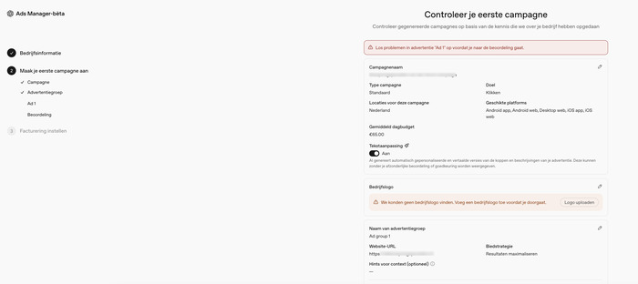 Automatisch gegenereerde conceptcampagne controleren in OpenAI Ads Manager