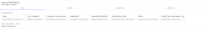ChatGPT Ads-testtag geactiveerd in GTM Preview-modus
