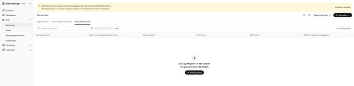 Gebeurtenisstroom in OpenAI Ads Manager vóórdat polling is gestart