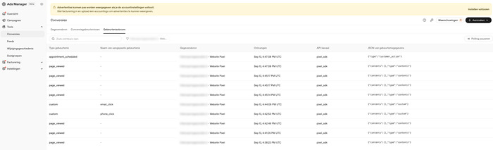 Appointment_scheduled ontvangen in de gebeurtenisstroom van OpenAI Ads Manager