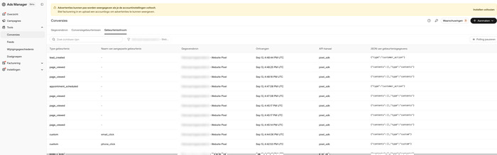 Lead_created ontvangen in de gebeurtenisstroom van OpenAI Ads Manager