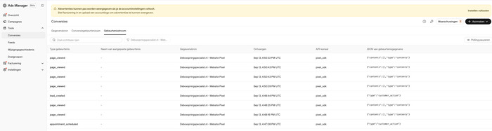 Nieuwe page_viewed-event in de gebeurtenisstroom van OpenAI Ads Manager