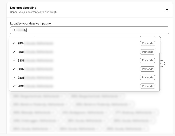 Postcodegebieden selecteren voor geo-targeting in OpenAI Ads Manager