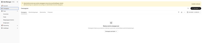 Nieuwe ChatGPT Ads-campagne aanmaken vanuit een leeg campagne-overzicht