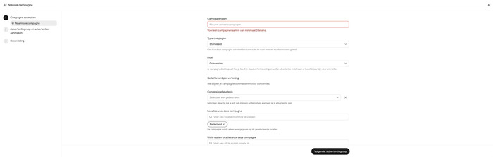 Handmatige advertentievelden bij het per ongeluk kiezen van campagnetype Standaard